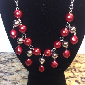 Red and silver gala necklace and earring set